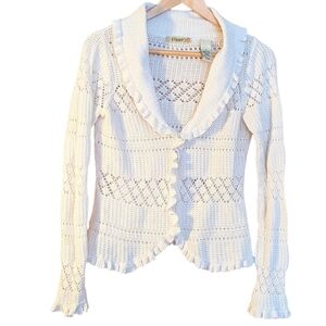 Stamp 10 Loose Knit White Cardigan M Cottagecore Romantic Fairy